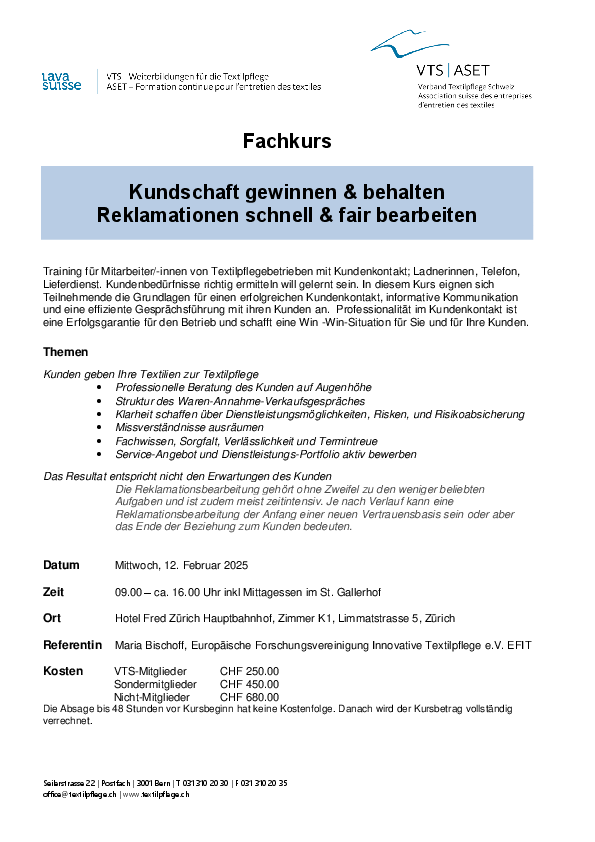 Programm Fachkurs Kundenbetreuuung